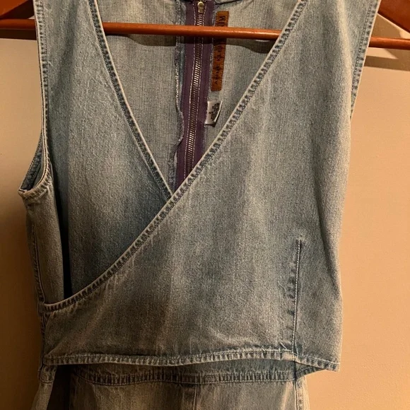 Anne Klien Denim Sleeveless Crisscross Front W/ Full Zipper Back Jumper - Size 2 - Picture 4 of 8